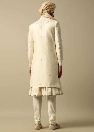 Opulent Beige Banarasi Silk Sherwani