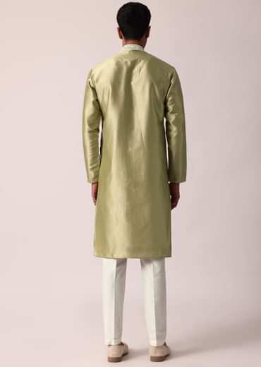 Opulent Gold Silk Kurta Set For Men