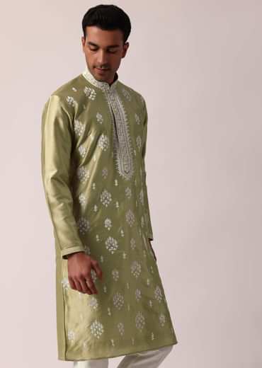 Opulent Gold Silk Kurta Set For Men