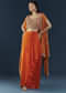 Orange Asymmetric Crop Top Skirt Set with Leheriya Cape
