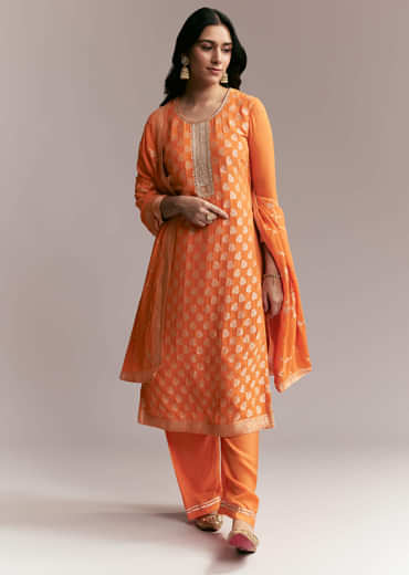 Orange Banarasi Georgette Kurta Set