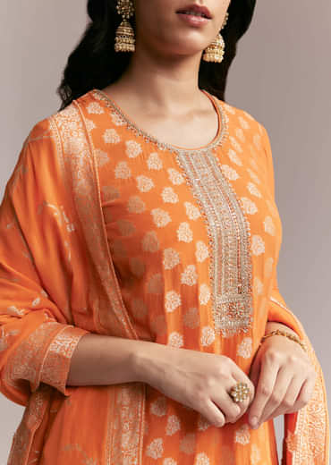 Orange Banarasi Georgette Kurta Set