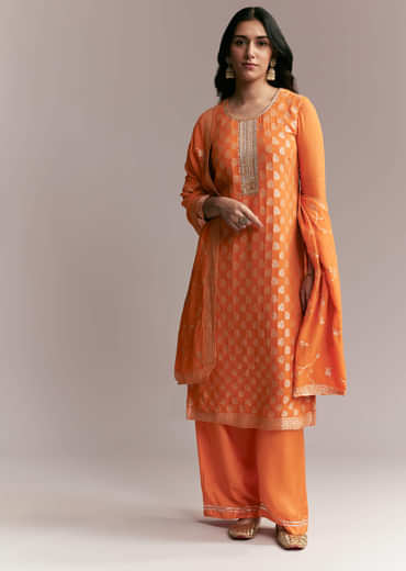 Orange Banarasi Georgette Kurta Set