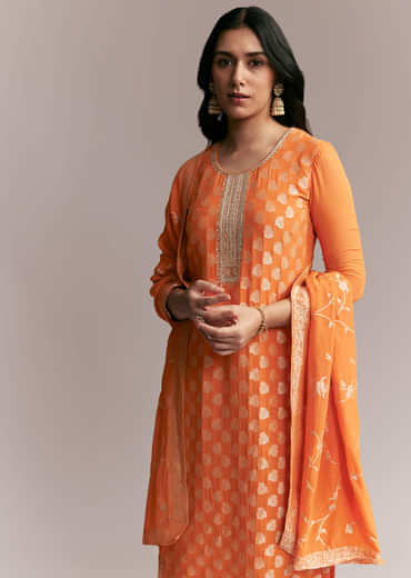 Orange Banarasi Georgette Kurta Set
