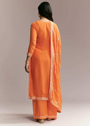 Orange Banarasi Georgette Kurta Set
