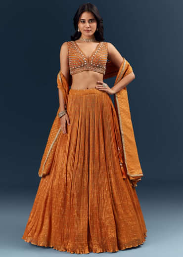 Orange Banarasi Silk Bridesmaid Lehenga With Intricate Hand Embroidery