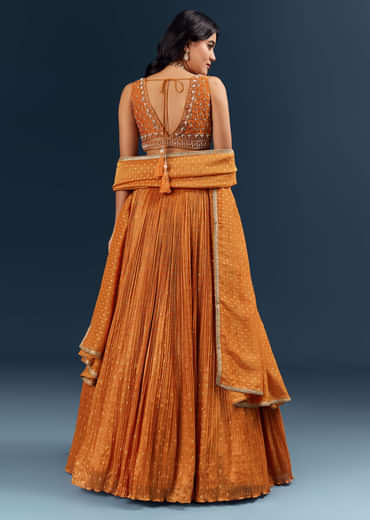 Orange Banarasi Silk Bridesmaid Lehenga With Intricate Hand Embroidery