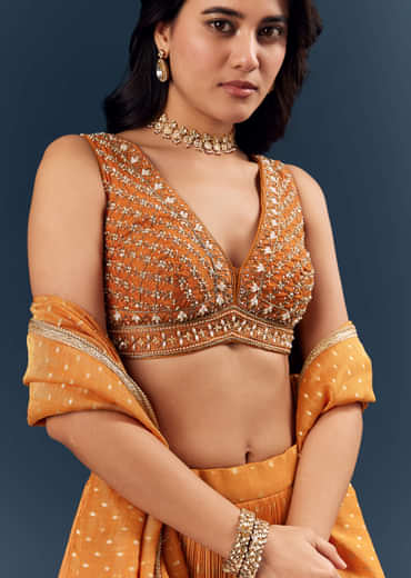 Orange Banarasi Silk Bridesmaid Lehenga With Intricate Hand Embroidery