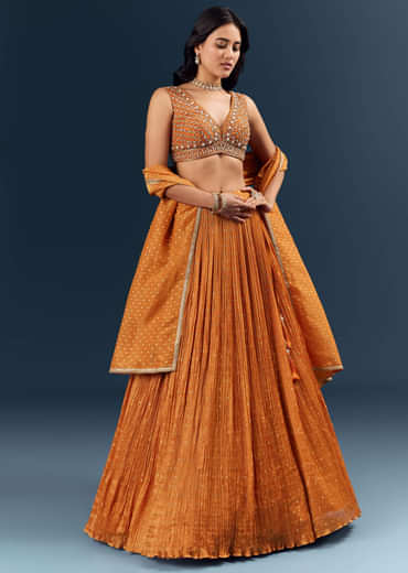 Orange Banarasi Silk Bridesmaid Lehenga With Intricate Hand Embroidery