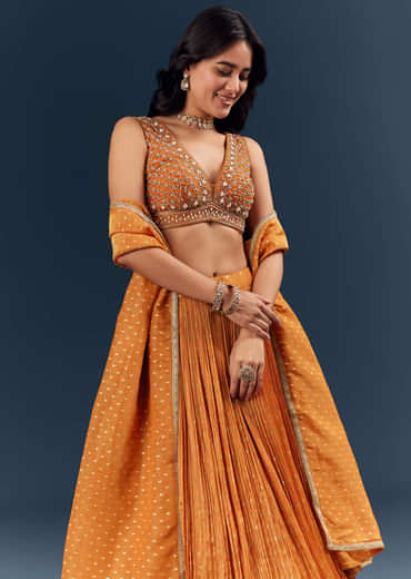 Orange Banarasi Silk Bridesmaid Lehenga With Intricate Hand Embroidery