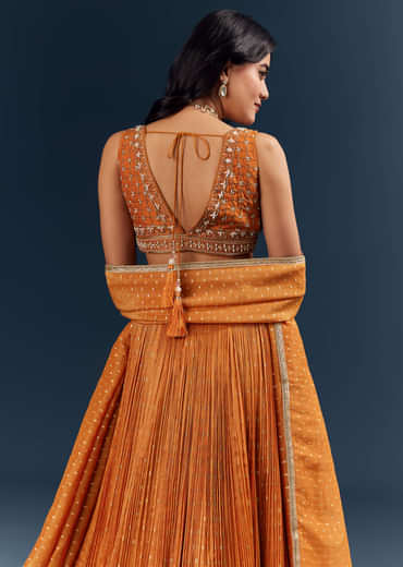Orange Banarasi Silk Bridesmaid Lehenga With Intricate Hand Embroidery
