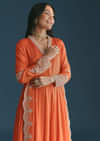 Orange Chinon Anarkali Suit With Embroidered Dupatta