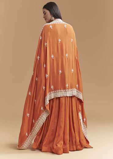Orange Chinon Anarkali Suit With Intricate Hand Embroidery