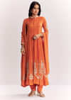 Orange Chinon Anarkali Suit With Moti Sequins And Cutdana Dupatta