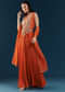 Orange Chinon Crop Top Skirt Set with Zardozi Work