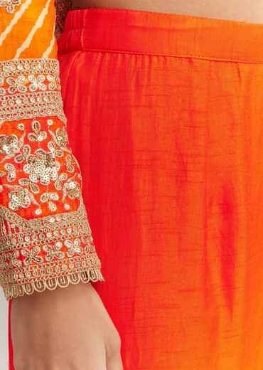 Orange Chinon Leheriya Embroidered Anarkali Set