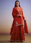 Orange Chinon Sharara Suit With Cut Dana And Sequins Work