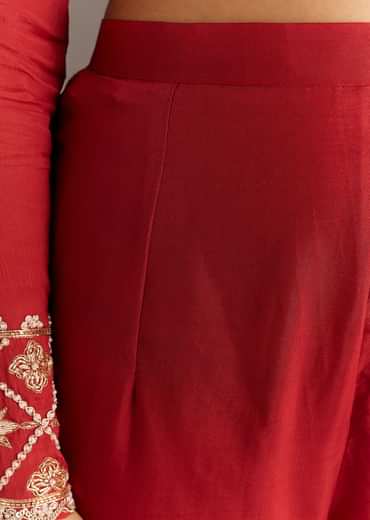 Orange Chinon Zardosi Moti Work Anarkali Dupatta Set