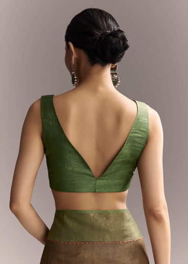 Orange Cotton Saree With Hand Painted Motifs And Green Border