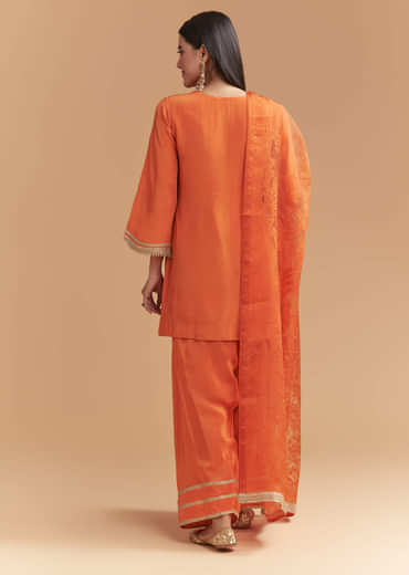 Orange Crepe Kurta Set With Intricate Zardosi Embroidery