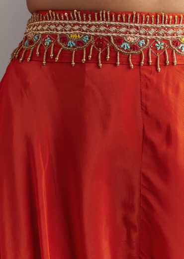 Orange Crepe Zardosi Thread Work Croptop And Palazzo Suit