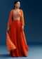 Orange Crop Top Palazzo Set With Printed Chinon Jacket And Zardosi Work
