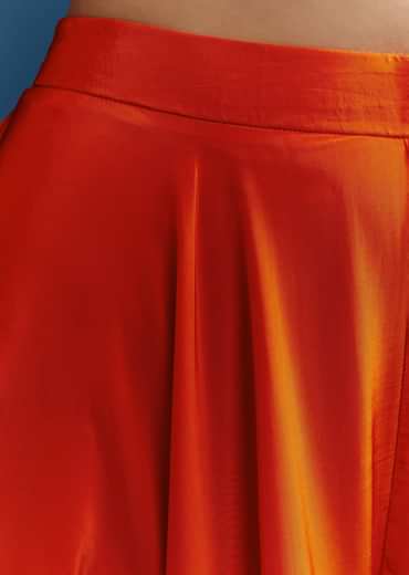 Orange Crop Top Palazzo Set With Printed Chinon Jacket And Zardosi Work