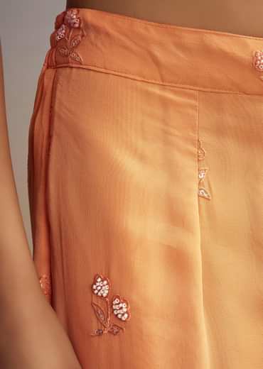 Orange Georgette Sharara Suit With Embroidered Kurta And Dupatta