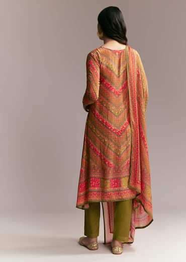 Orange Green Printed Kurta Set
