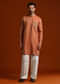 Orange Kurta Set For Men With Resham Work