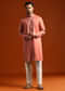 Orange Modal Kurta Set For Men With Thread Work