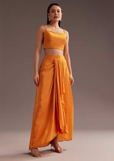 Orange Ombre Zardosi Moti Cape Skirt Set
