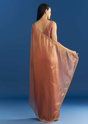 Orange Organza Tissue Saree With Sparkling Scallop Border