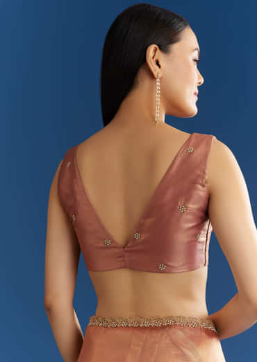 Orange Organza Tissue Saree With Sparkling Scallop Border