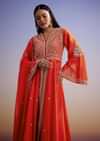 Orange Russian Silk Palazzo Suit With Cut Dana And Sequins Work