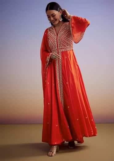 Orange Russian Silk Palazzo Suit With Cut Dana And Sequins Work