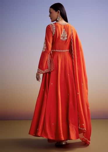 Orange Russian Silk Palazzo Suit With Cut Dana And Sequins Work