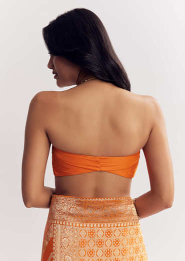 Orange Satin Saree With Zari Vine Design