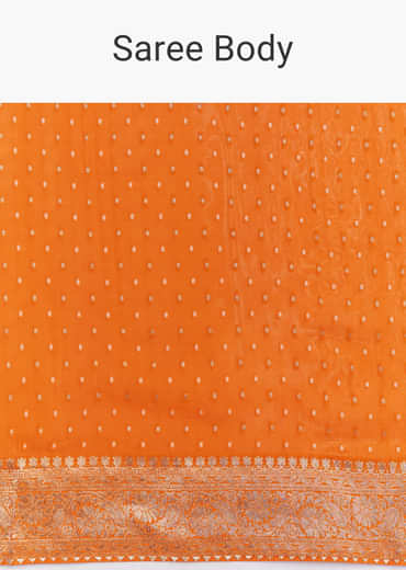 Orange Satin Saree With Zari Vine Design