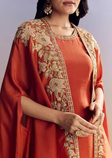 Orange Sharara With Zari Cape
