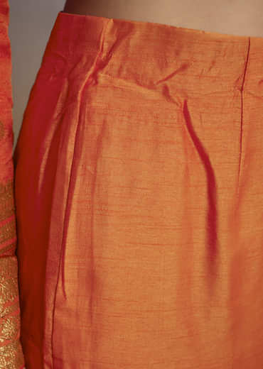Orange Silk Anarkali Suit With Heavy Embroidery And Weave Border