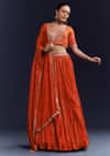 Orange Silk Bridesmaid Lehenga Set with Gota Lace Work