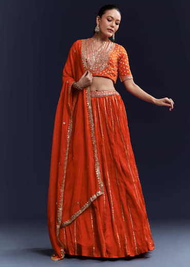 Orange Silk Bridesmaid Lehenga Set with Gota Lace Work