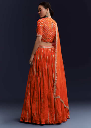 Orange Silk Bridesmaid Lehenga Set with Gota Lace Work
