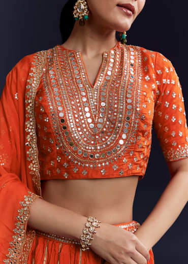 Orange Silk Bridesmaid Lehenga Set with Gota Lace Work