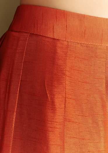 Orange Silk Crop Top Set With Thread And Sequin Jacket