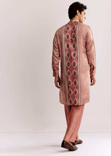 Orange Silk Kurta Set With Ajrakh Print