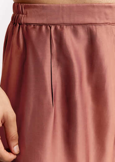 Orange Silk Kurta Set With Ajrakh Print