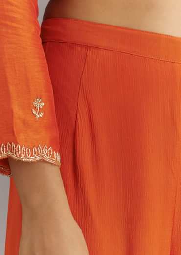 Orange Silk Sharara Set With Cut Dana and Sequins Work and Organza Dupatta