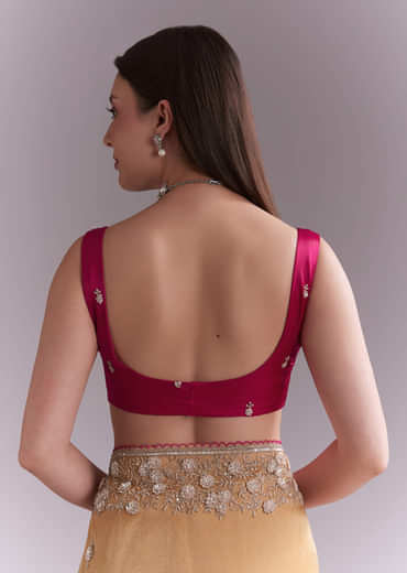 Orange Tissue Saree With Heavy Floral Embroidery